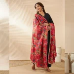 Luxury Red Silk Dupatta with Floral Embroidery Ethnic Wear Scarf for Women