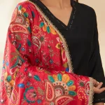 Luxury Red Silk Dupatta with Floral Embroidery Ethnic Wear Scarf for Women - Image 6
