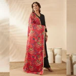 Luxury Red Silk Dupatta with Floral Embroidery Ethnic Wear Scarf for Women - Image 4