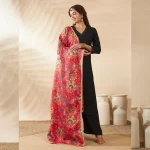 Luxury Red Silk Dupatta with Floral Embroidery Ethnic Wear Scarf for Women - Image 3