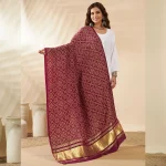 Luxury Scarf for Women Wine Ethnic Dupatta with Golden Border Rich Look - Image 2