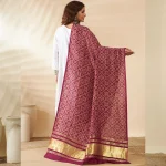 Luxury Scarf for Women Wine Ethnic Dupatta with Golden Border Rich Look - Image 6