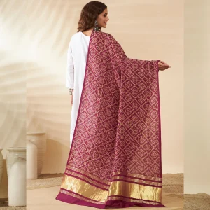 Luxury Scarf  for Women Wine Ethnic Dupatta with Golden Border Rich Look - Image 6