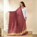 Luxury Scarf for Women Wine Ethnic Dupatta with Golden Border Rich Look - Image 3