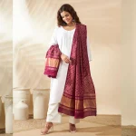 Luxury Scarf for Women Wine Ethnic Dupatta with Golden Border Rich Look - Image 5