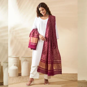Luxury Scarf  for Women Wine Ethnic Dupatta with Golden Border Rich Look - Image 5