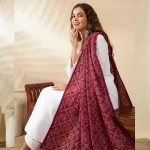 Luxury Scarf for Women Wine Ethnic Dupatta with Golden Border Rich Look - Image 4