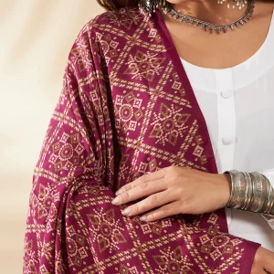 Luxury Scarf  for Women Wine Ethnic Dupatta with Golden Border Rich Look - Image 7