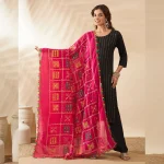 Luxury Women Pink Cotton Phulkari Mirror Embroidery Party Wear Stole Scarf - Image 4
