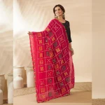 Luxury Women Pink Cotton Phulkari Mirror Embroidery Party Wear Stole Scarf - Image 5
