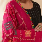 Luxury Women Pink Cotton Phulkari Mirror Embroidery Party Wear Stole Scarf - Image 6