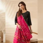 Luxury Women Pink Cotton Phulkari Mirror Embroidery Party Wear Stole Scarf - Image 2