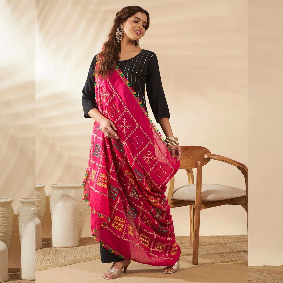 luxury-women-pink-cotton-phulkari-mirror-embroidery-party-wear-stole-scarf DCS-65 (6)