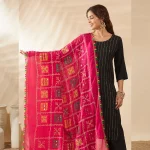 Luxury Women Pink Cotton Phulkari Mirror Embroidery Party Wear Stole Scarf - Image 3