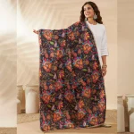 Premium Black Silk Dupatta Colorful Floral Aari Embroidery Scarf for Women - Image 2