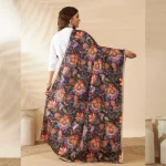 Premium Black Silk Dupatta Colorful Floral Aari Embroidery Scarf for Women - Image 7
