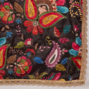 Premium Black Silk Dupatta Colorful Floral Aari Embroidery Scarf for Women - Image 8