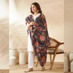 Premium Black Silk Dupatta Colorful Floral Aari Embroidery Scarf for Women - Image 5