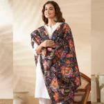 Premium Black Silk Dupatta Colorful Floral Aari Embroidery Scarf for Women - Image 4