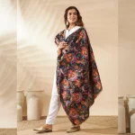 Premium Black Silk Dupatta Colorful Floral Aari Embroidery Scarf for Women