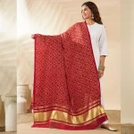 Premium Cotton Ajrakh Dupatta for Women Red Printed Scarf with Border - Image 4