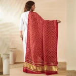 Premium Cotton Ajrakh Dupatta for Women Red Printed Scarf with Border - Image 6