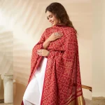 Premium Cotton Ajrakh Dupatta for Women Red Printed Scarf with Border - Image 2