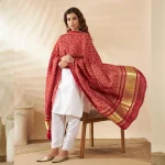 Premium Cotton Ajrakh Dupatta for Women Red Printed Scarf with Border