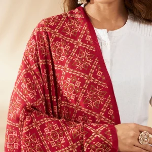 Premium Cotton Ajrakh Dupatta for Women Red Printed Scarf with Border - Image 7