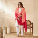 Premium Dual Tone Dupatta for Women Pink Peach Chinnon Embroidered Stole - Image 2