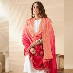 Premium Dual Tone Dupatta for Women Pink Peach Chinnon Embroidered Stole