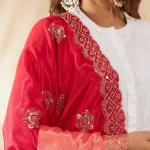 Premium Dual Tone Dupatta for Women Pink Peach Chinnon Embroidered Stole - Image 7