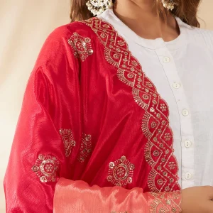 Premium Dual Tone Dupatta for Women Pink Peach Chinnon Embroidered Stole - Image 7