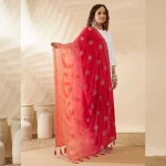 Premium Dual Tone Dupatta for Women Pink Peach Chinnon Embroidered Stole - Image 6