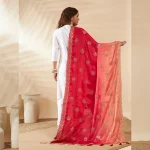 Premium Dual Tone Dupatta for Women Pink Peach Chinnon Embroidered Stole - Image 5
