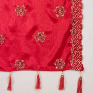Premium Dual Tone Dupatta for Women Pink Peach Chinnon Embroidered Stole - Image 8