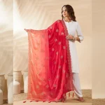Premium Dual Tone Dupatta for Women Pink Peach Chinnon Embroidered Stole - Image 4
