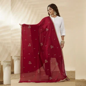 Premium Maroon Georgette Dupatta Sequin Detailing Stylish Scarf for Women - Image 6