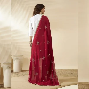 Premium Maroon Georgette Dupatta Sequin Detailing Stylish Scarf for Women - Image 5