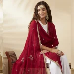 Premium Maroon Georgette Dupatta Sequin Detailing Stylish Scarf for Women - Image 2