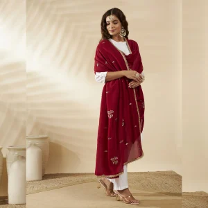 Premium Maroon Georgette Dupatta Sequin Detailing Stylish Scarf for Women - Image 3