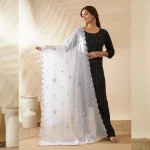 Premium White Georgette Women Dupatta Arka Work Sequin Ethnic Scarf - Image 3
