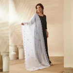Premium White Georgette Women Dupatta Arka Work Sequin Ethnic Scarf - Image 2