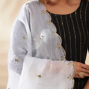 Premium White Georgette Women Dupatta Arka Work Sequin Ethnic Scarf - Image 8