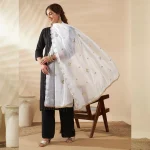 Premium White Georgette Women Dupatta Arka Work Sequin Ethnic Scarf - Image 5