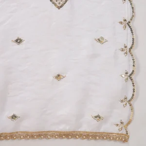 Premium White Georgette Women Dupatta Arka Work Sequin Ethnic Scarf - Image 9