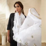 Premium White Georgette Women Dupatta Arka Work Sequin Ethnic Scarf - Image 7