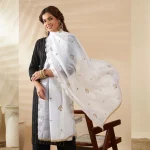 Premium White Georgette Women Dupatta Arka Work Sequin Ethnic Scarf