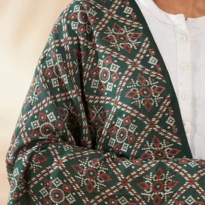 Premium Women Cotton Ajrakh Dupatta Green Printed Ethnic Scarf with Border - Image 6