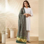 Premium Women Cotton Ajrakh Dupatta Green Printed Ethnic Scarf with Border - Image 3